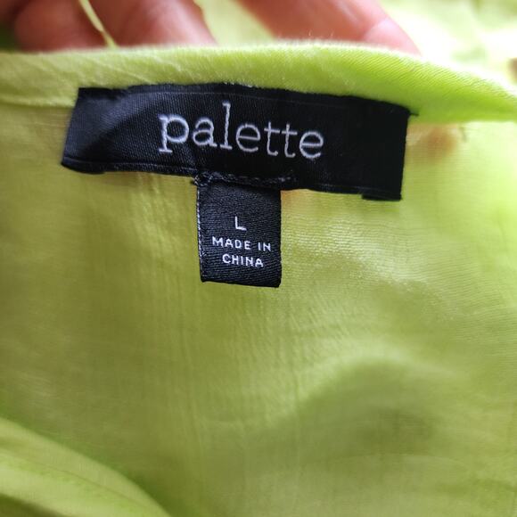 Palette neon Lime Green Sheer Long Sleeve Cover up Top Blouse Size L - Picture 4 of 5